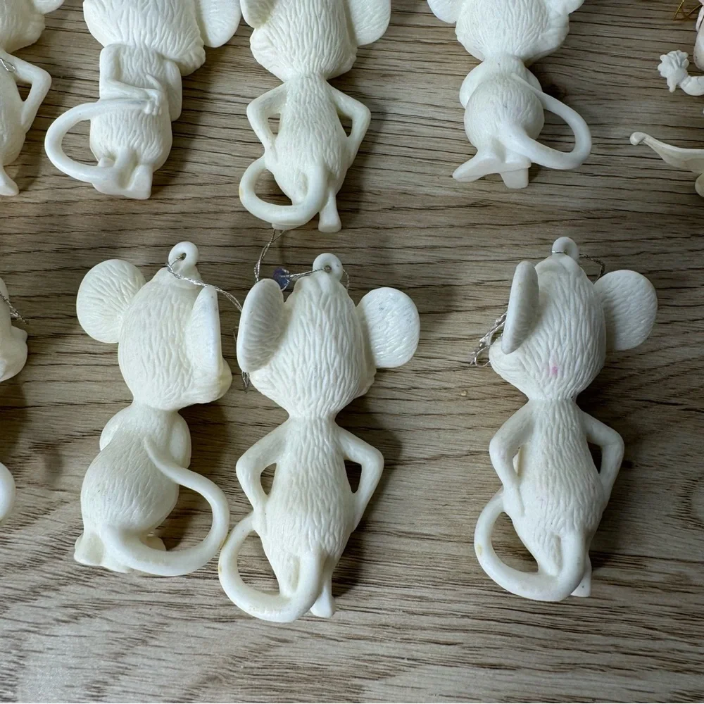 Vintage Christmas Mice Ornaments HONG KONG Plastic Set‎ of 14 Classic Tacky MCM